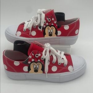 Disney Minnie Mouse Womens Red Polka Dot Lace Up Low Top Court Sneakers Size 10